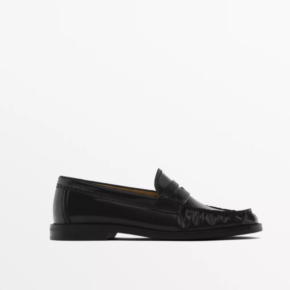 MASSIMO DUTTI Black Leather Penny Loafers Size 6.5 - Picture 2 of 7